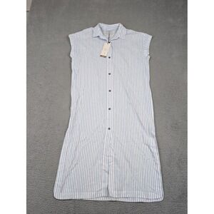 Calia‎ Coverup Dress Womens Small White Blue Stripe Button Down Linen Rayon